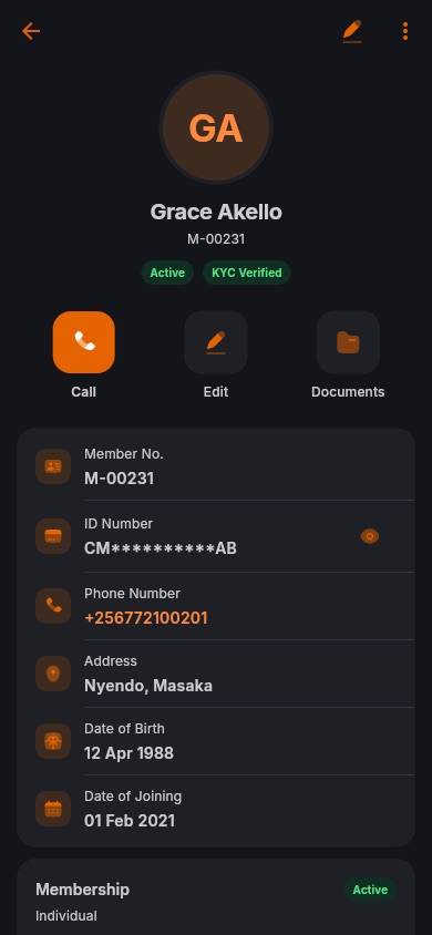 Member view in the Prograte app