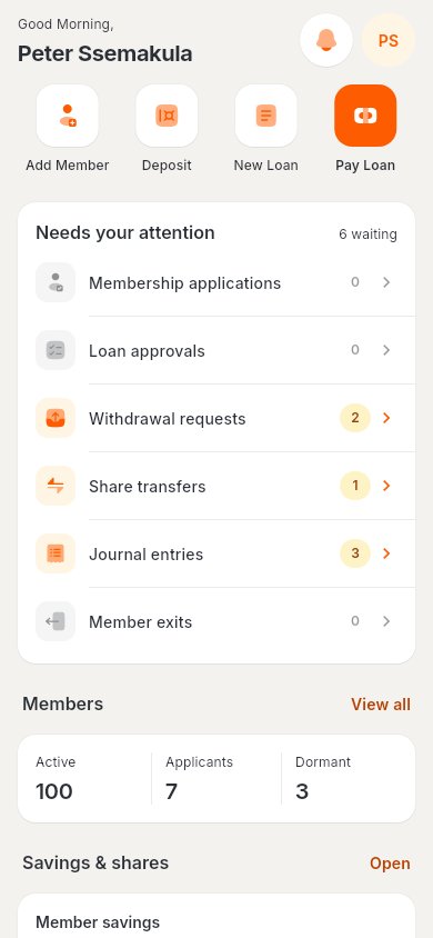 SACCO home on the Prograte app