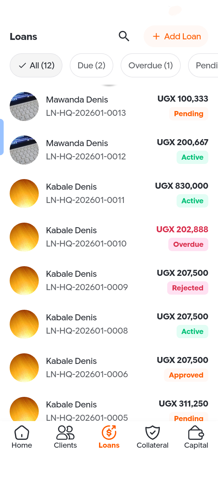 Prograte Loans Screen